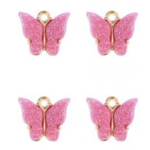 Bedel vlinder goud sparkle light pink, per stuk